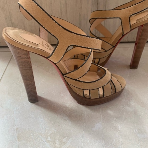 Christian Louboutin 120mm Tan Strappy Pump Heels Size 37 - Picture 5 of 8